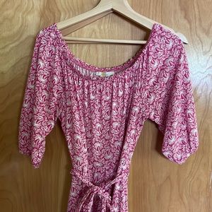 Boden Romy jersey midi dress, party pink, exotic palm print size 8R